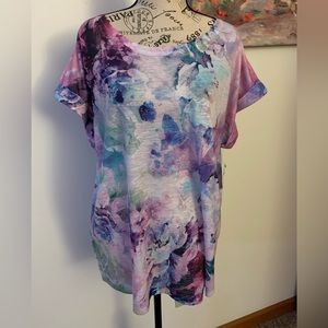 Watercolor floral top with crystals